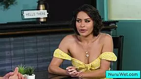 Are you ready for my wet nuru massage, client? Nicole Aria teases Seth Gamble.