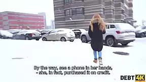 Debt4k collector enjoys tender mouth and shaved pussy of adorable debtor in reality sex for cash