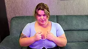 BBW student teases teacher with big boobs, hand motions, and rips buttons on her top.