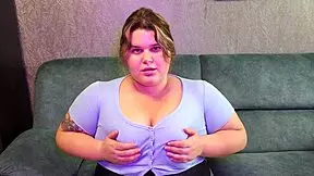 BBW student teases teacher with big boobs, hand motions, and rips buttons on her top.