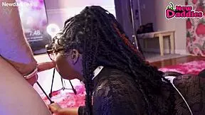 Black 20yo ebony babe gagging on white Daddy's rod! 😈