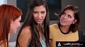 Maya kendrick and gianna dior tease adriana chechik with horny lesbian scissoring and licking