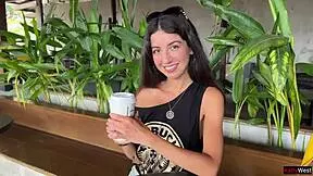 crazy cumwalk at starbucks, blew him in public toilet! ☕💦