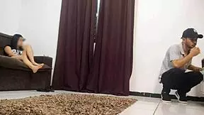 Petite brunette wife in dress without panties seduces technician for sex