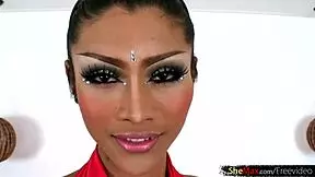 beautiful thai ladyboy flaunts round boobs and a giant cock in close-up