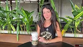 crazy cumwalk at starbucks, blew him in public toilet! ☕💦