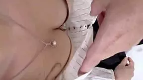 asian teen in room exploring her body with fingers