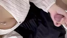 asian teen in room exploring her body with fingers