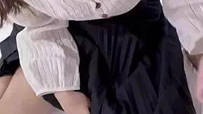 asian teen in room exploring her body with fingers