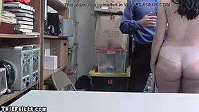 Dirty cop punishes timid teen shoplifter with big cock on CCTV.