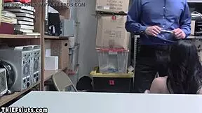 Dirty cop punishes timid teen shoplifter with big cock on CCTV.