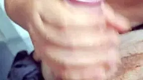 Stepdaughter jerks stepfather when home alone.