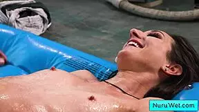 Sexy brunette teen masseuse enjoys nuru massage with brad newman and andi rose