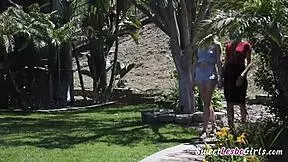 Busty MILF Cherry Kiss seduces teen friend Sophia Sterling with licks