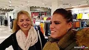 German amateur scandal unfolds with two teens having a wild threesome in a changing room.