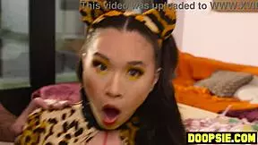 Horny asian teen humped by big dick neighbor on halloween