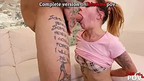 blow me pov - 4 teen 18+s sucking a hard huge tattooed cock