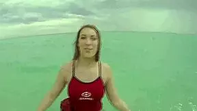 Teen's tits get jizzed in public bathroom blowjob.