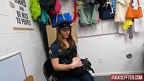 Sexy Cop Records Theft, Gets Hardcore Fucked at Work by Pornstar! Petite Shy Babe Kissing!