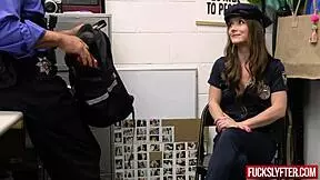 Sexy Cop Records Theft, Gets Hardcore Fucked at Work by Pornstar! Petite Shy Babe Kissing!