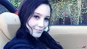 Black-haired teen picked up for quickie fuck by older guy