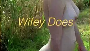 Young wife takes her first nude walk, flashing big tits boldly in public outdoor adventure