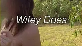 Young wife takes her first nude walk, flashing big tits boldly in public outdoor adventure