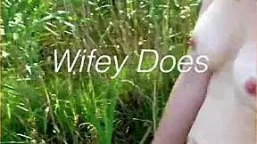 Young wife takes her first nude walk, flashing big tits boldly in public outdoor adventure