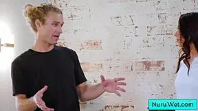 sexy brunette masseuse sophia burns gives michael vegas a wet nuru massage with more