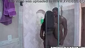 Step daughter watches her stepdad in the shower