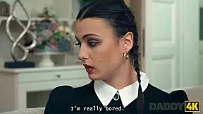 Look, Wednesday’s cheating on her boyfriend with a huge black cock. She’s such a slut with that shaved pussy.