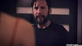 big tit brunette discovers the creep's secret, involves blowjob and deepthroat.