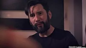 big tit brunette discovers the creep's secret, involves blowjob and deepthroat.