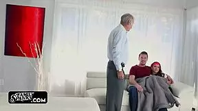 Hey, why are these horny step siblings banging bareback next to their sleeping grandpa?