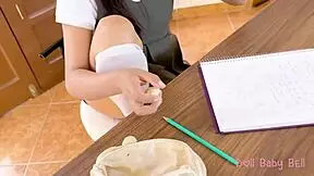 shy college girl gives blowjob in uniform for cum