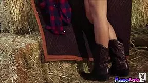 Smiling blonde polish teen natalia starr strips in barn