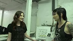 Brunette lesbian gets fucked by strap on