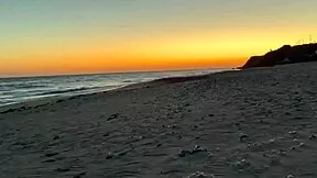 Blonde pornstar in leather thong takes monster cock at beach party