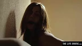 Wow, muffling her screams with a ballgag while dildoing her dripping pussy!