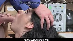 Pervert worker takes photos of petite young lady thief ripping clothes.