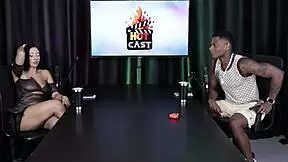 measuring hot brunette's ass in sheer red lingerie!