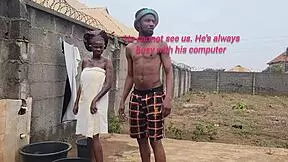 Sex addicted housewife nasty bitch fucks her husband brother outside behind the window