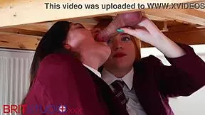 two college students milk guy's cock, uniforms covered in cum 😈