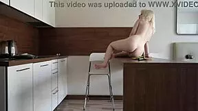 Teen Amateur Masturbates Seductively On Kitchen Counter Before Work