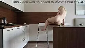 Teen Amateur Masturbates Seductively On Kitchen Counter Before Work