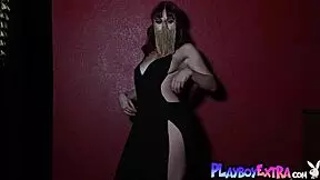 Redhead milf odette fox rips her fancy evening dress to expose big natural tits and pussy