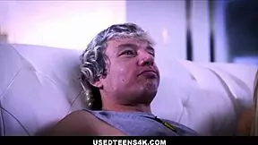 Petite blonde stepsister and big tits stepmom used by big cock stepson