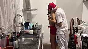 Sex at Christmas dinner among friends with tight pussy fucking.