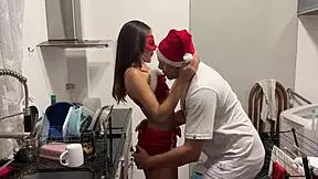 Sex at Christmas dinner among friends with tight pussy fucking.