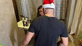 Sex at Christmas dinner among friends with tight pussy fucking.